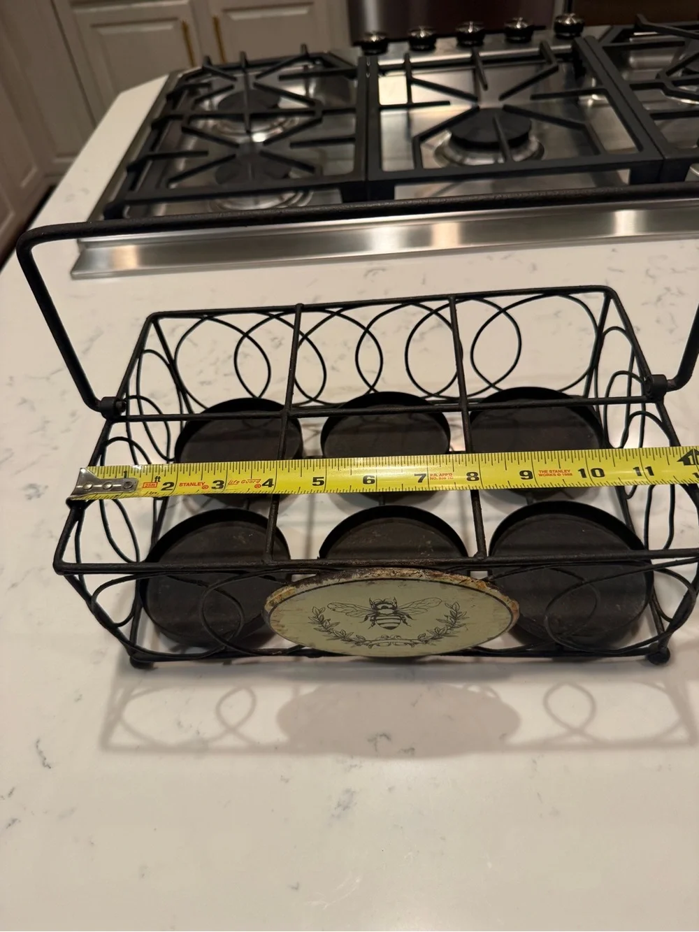 Rustic Bee Metal 6 Jar Caddy Basket Farmhouse French Country Decor